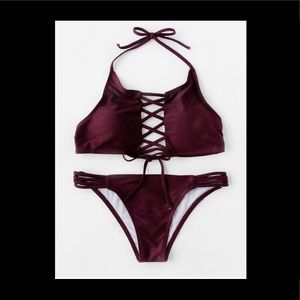 Maroon strappy bikini set